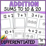 Differentiated Addition with Pictures Within 20 Worksheets - Adapted Special Ed