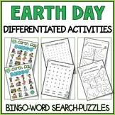 Earth Day Activities Differentiated - Bingo Puzzles and Word Searches Worksheets