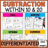 Simple Subtraction with Pictures to 20 Differentiated Worksheets - Special Ed