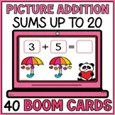 Valentines Day Addition with Pictures to 20 Boom Cards - 1-digit and 2-digits