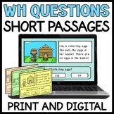 WH Questions Short Stories Task Cards - Picture Reading Comprehension SpecialEd